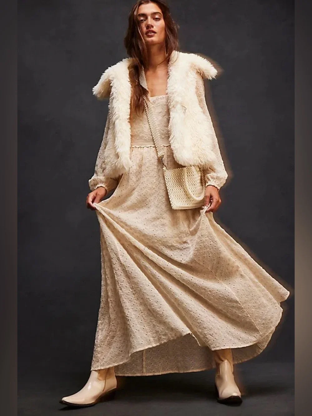 FREE PEOPLE Malina Maxi Cream Lace Babydoll Bohemian Dress NWT | Women’s xs